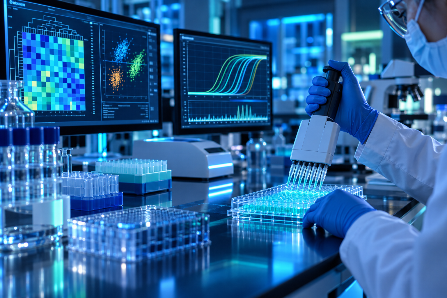 Molecular diagnostics laboratory bench setup illustrating PPA and NPA calculation molecular validation